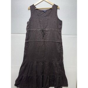 Linen Maxi Dress Sleeveless‎ Black L 14-16 Land's End Spring Break Summer Vacay